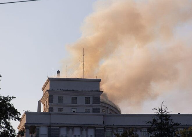 Ukraine government building in Kyiv damaged in largest Russia aerial attack of the war